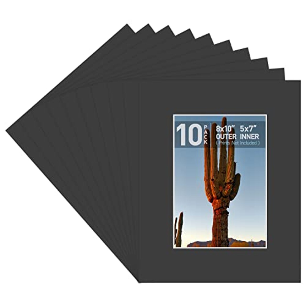 4 Ply Thickness 8x10 Photo Mat with 5x7 Opening, Signature Friendly - Great for Weddings, Baby Showers, Birthdays (Set of 10, Classic Black Color)